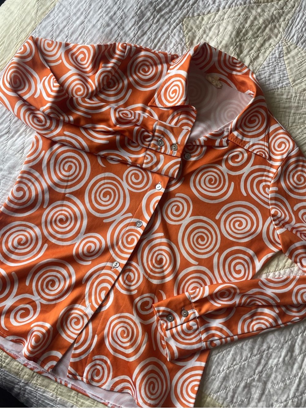 Funky orange 70s button-up shirt